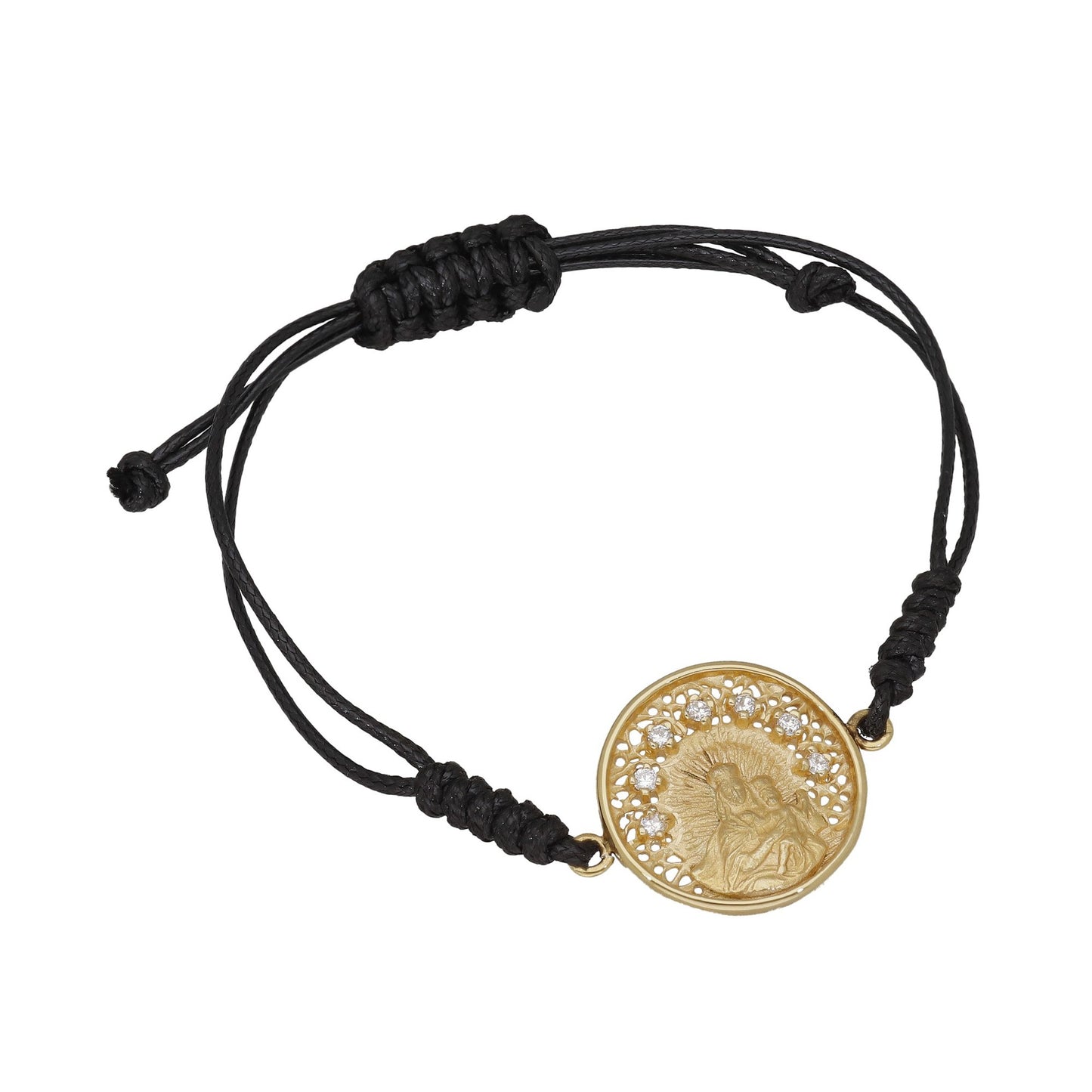 Pulsera Macramé Virgen del Carmen en Plata Bañada en Oro 18K con Circonitas