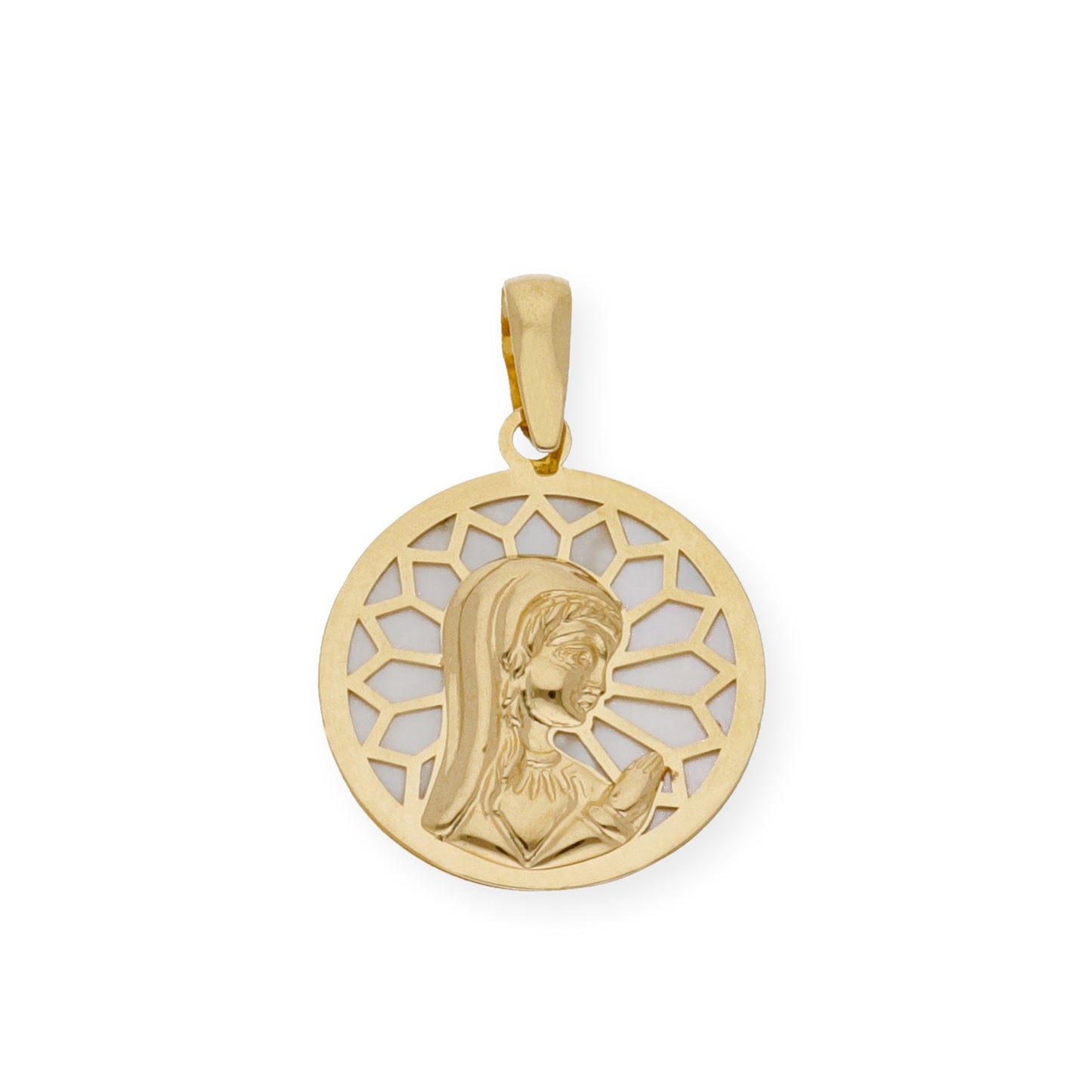 Medalla Virgen Niña Nácar Primera Comunión de oro 18k