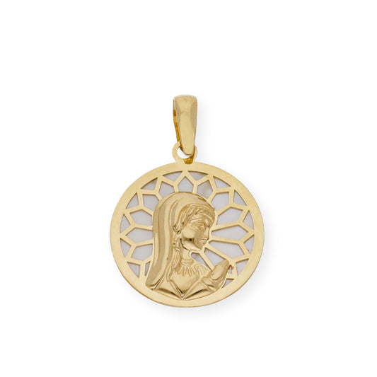 Medalla Virgen Niña Nácar Primera Comunión de oro 18k
