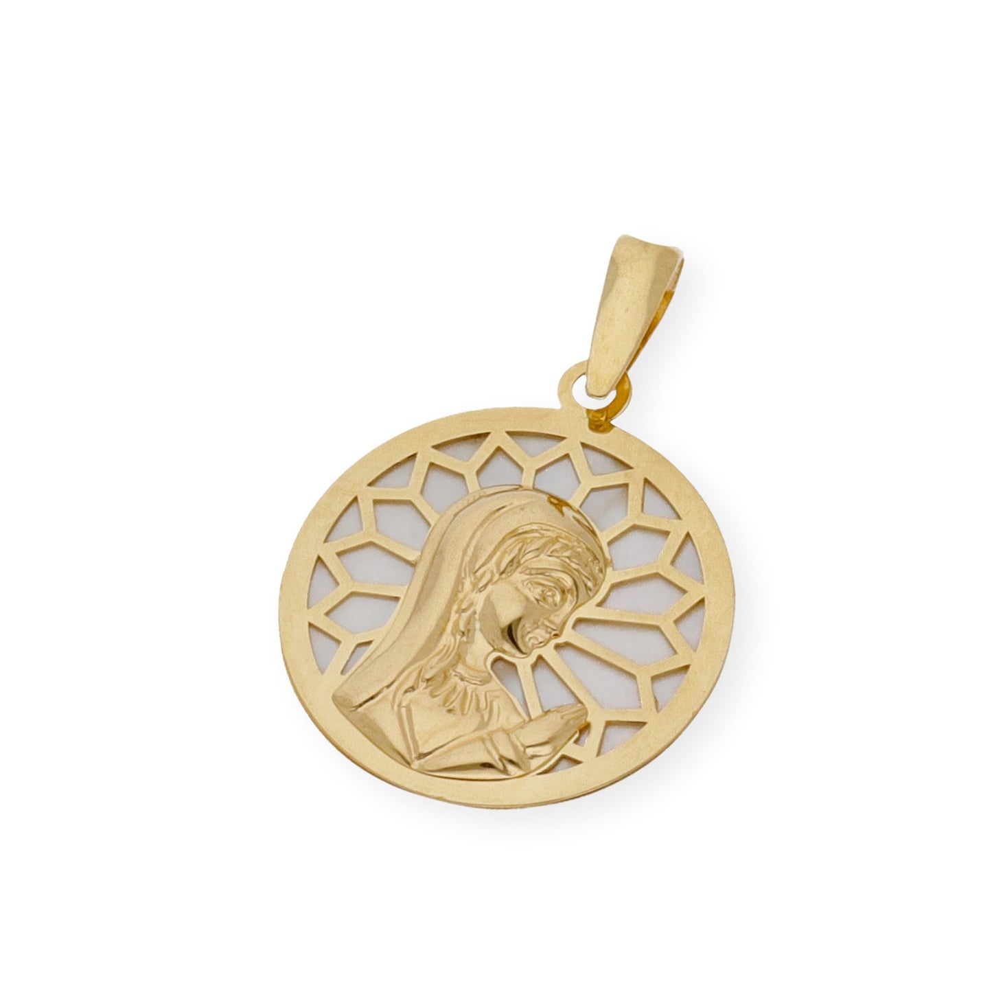 Medalla Virgen Niña Nácar Primera Comunión de oro 18k