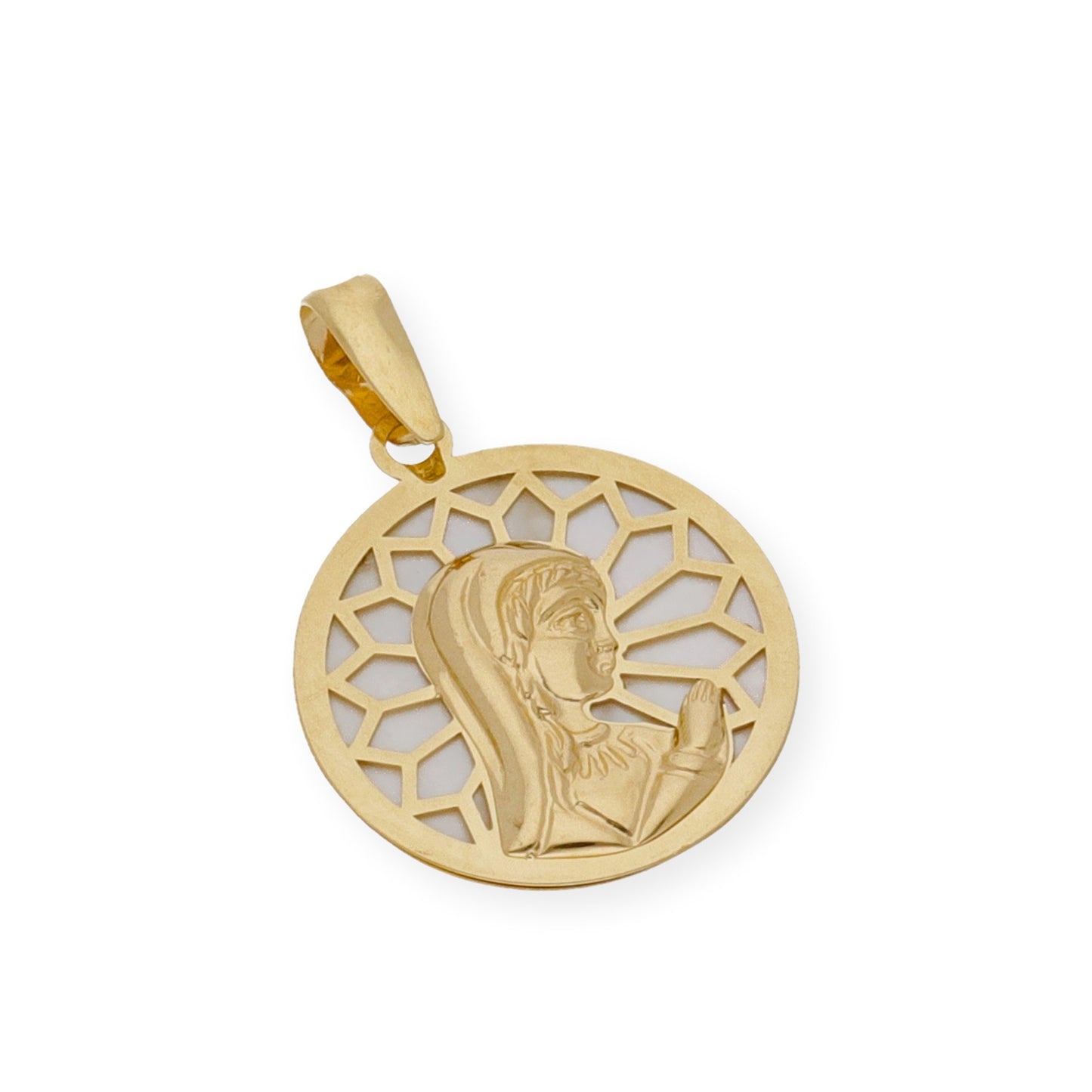 Medalla Virgen Niña Nácar Primera Comunión de oro 18k
