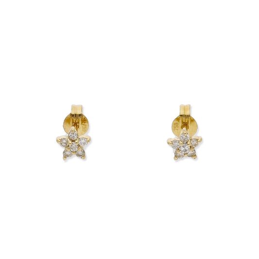 Pendiente Flor de Oro Amarillo 18kt  Con Brillantes
