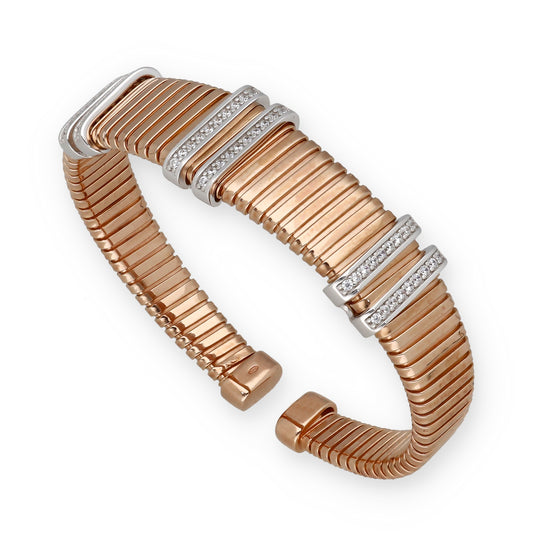 Brazalete Tubo de Gas Plata 925 con Baño de Oro Rosa 18K y Circonitas