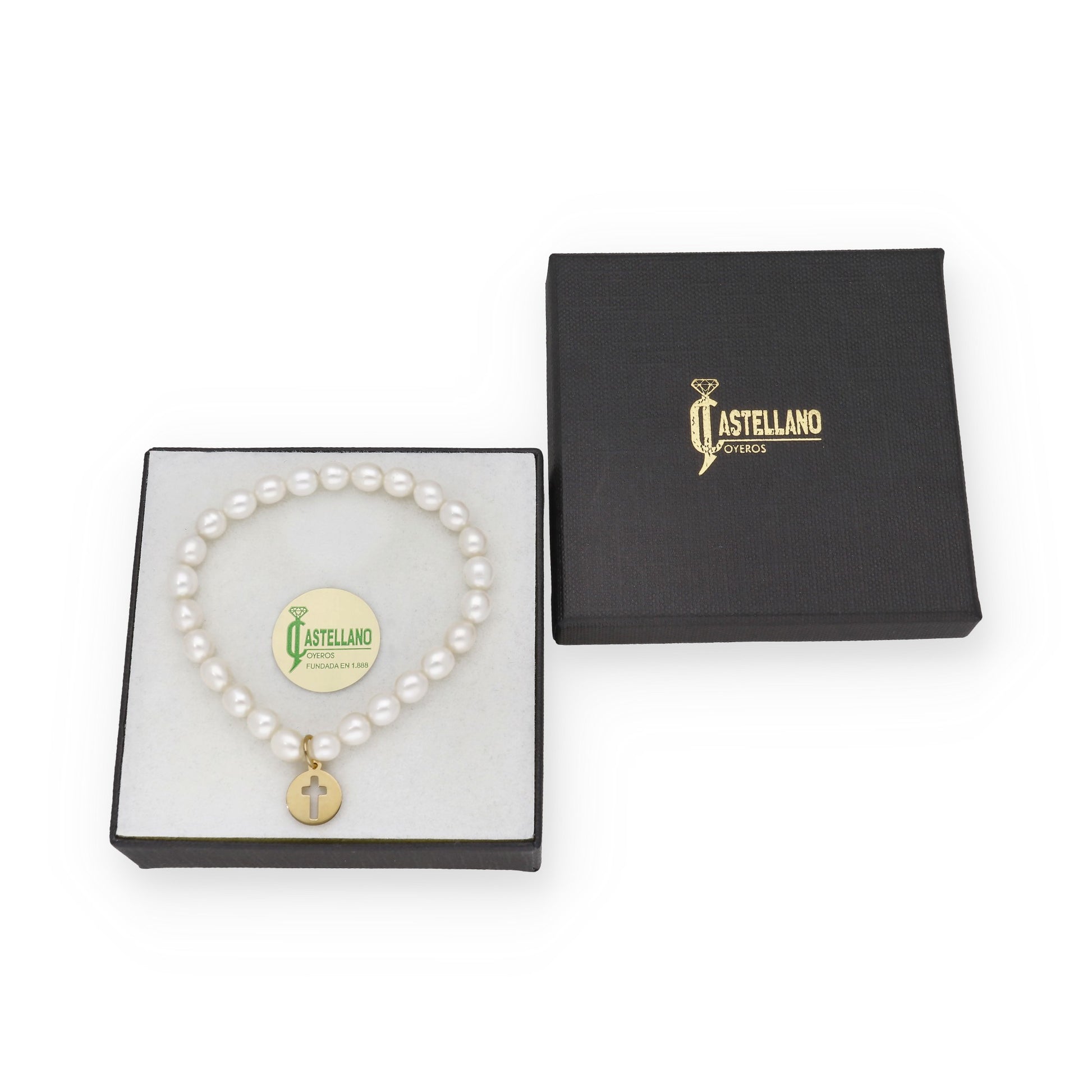 Pulsera de Comunión en Plata de Ley 925 y Perlas con Dije de Cruz