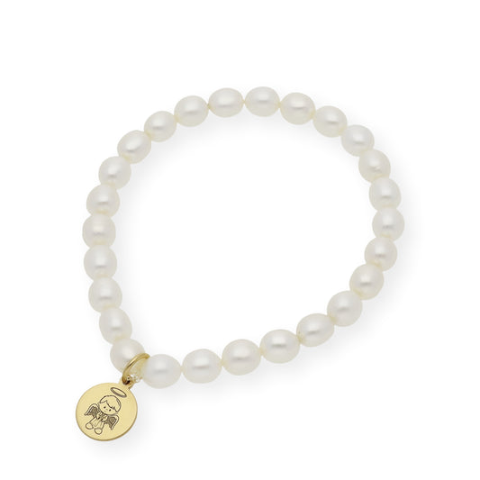Pulsera de Comunión en Plata de Ley 925 y Perlas con Dije de Ángel
