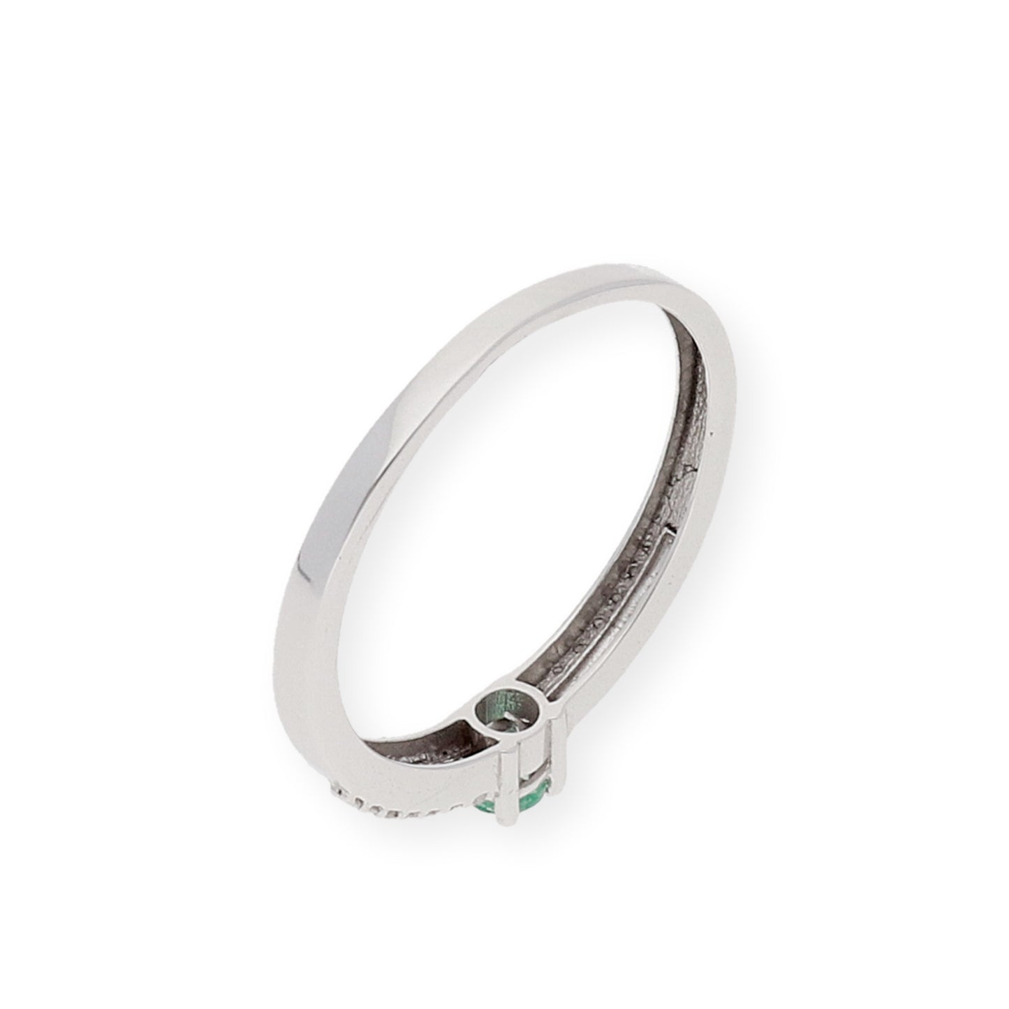 Anillo Corona en Oro Blanco 18K con Diamantes y Esmeralda