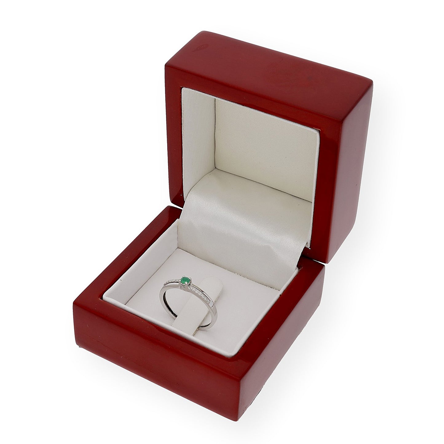 Anillo Corona en Oro Blanco 18K con Diamantes y Esmeralda