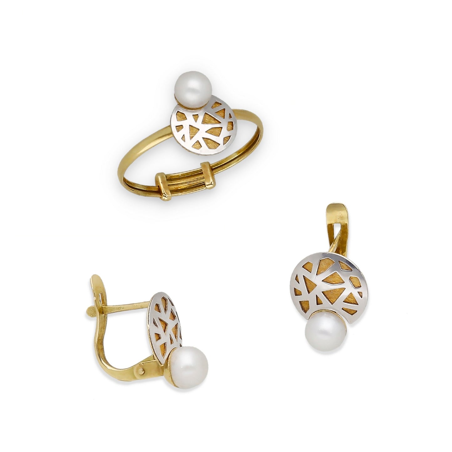 Pendientes Alhaja en Oro Bicolor de 18K con Mosaico y Perla