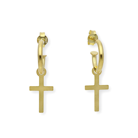 Pendientes de Aro con Cruz en Plata de Ley 925 Bañada en Oro 18K
