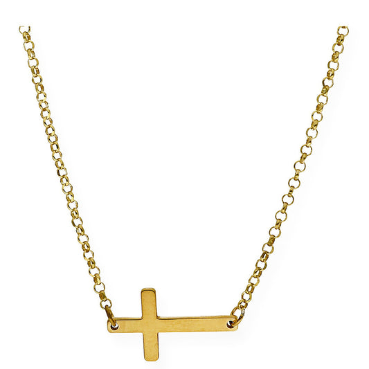 Colgante de Cruz Horizontal en Plata de Ley 925 Bañada en Oro 18K