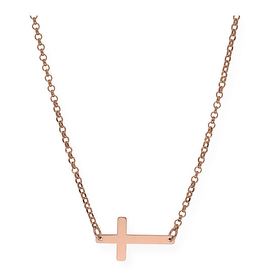 Colgante de Cruz Horizontal en Plata de Ley 925 Bañada en Oro Rosa 18K