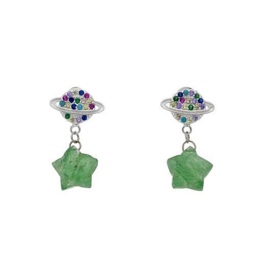 Pendientes de Saturno en Plata de Ley 925 con Piedras de Colores