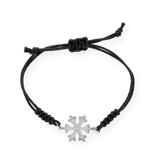 Pulsera Macramé de Oro Blanco de Ley con Diamantes y Diseño de Copo de Nieve