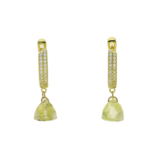 Pendientes de Medio Aro en Plata de Ley 925 Bañado en Oro 18K con Circonitas y Cuarzo Citrino