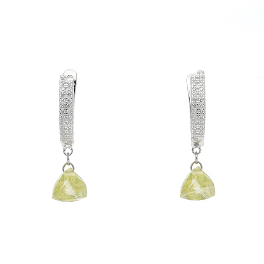 Pendientes de Medio Aro en Plata de Ley 925 con Circonitas y Cuarzo Citrino