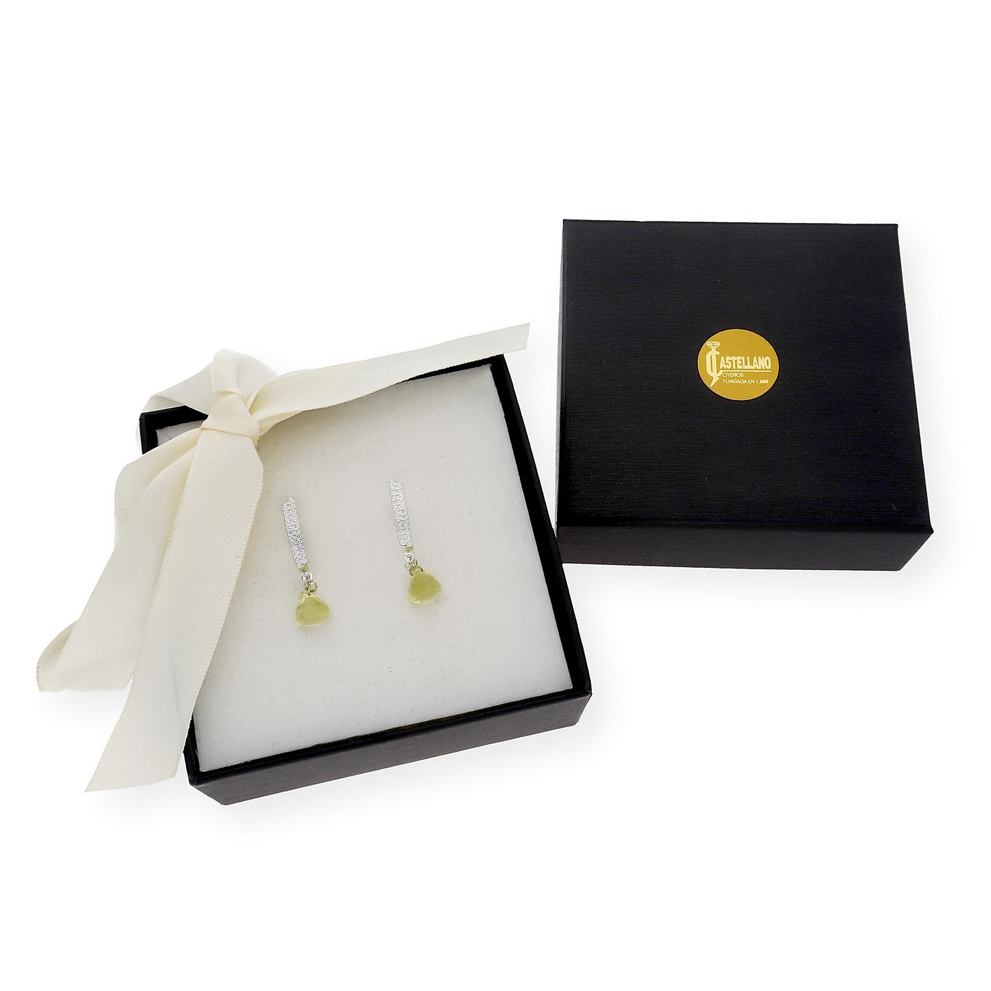 Pendientes de Medio Aro en Plata de Ley 925 con Circonitas y Cuarzo Citrino