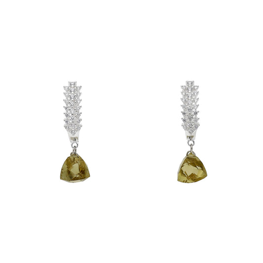 Pendientes de Medio Aro en Plata de Ley 925 con Circonitas y Cuarzo Fumé