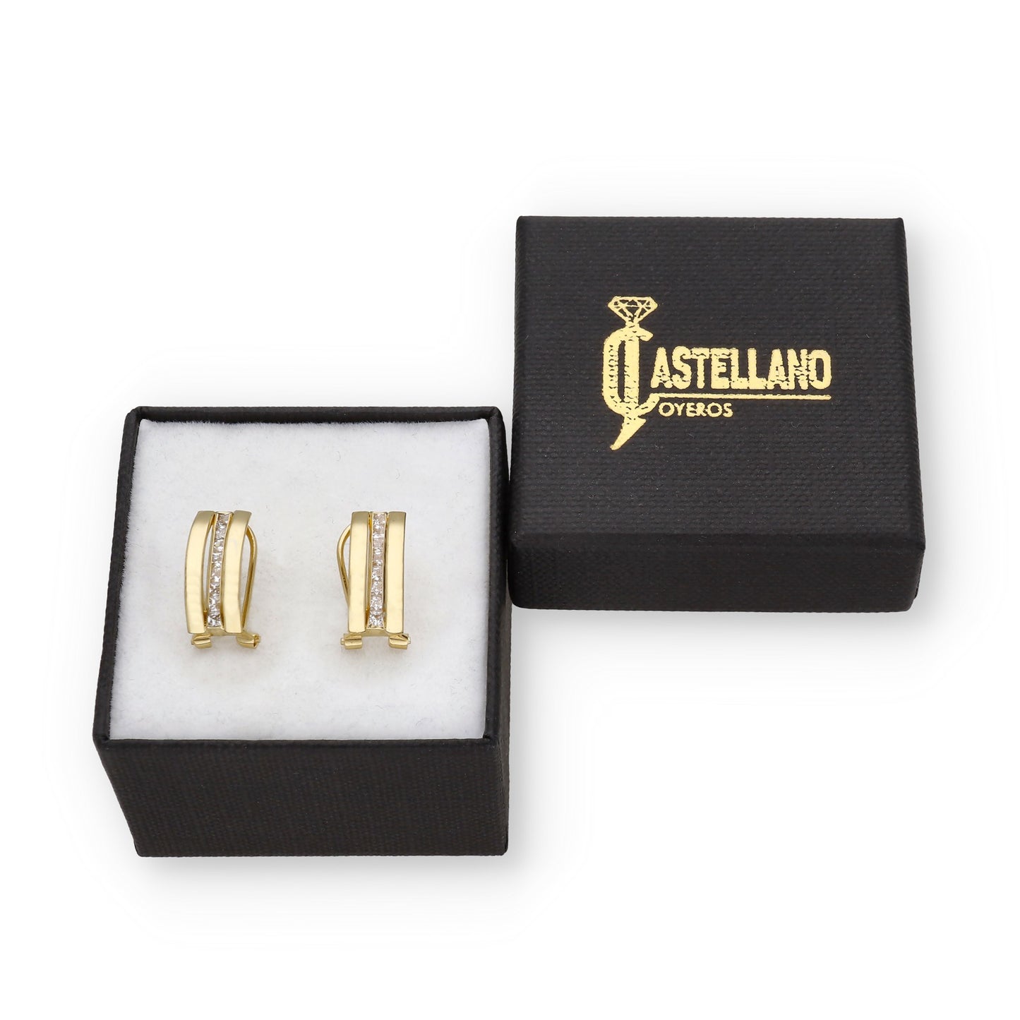 Pendientes Medio Aro en Oro de Ley 18K con Circonitas