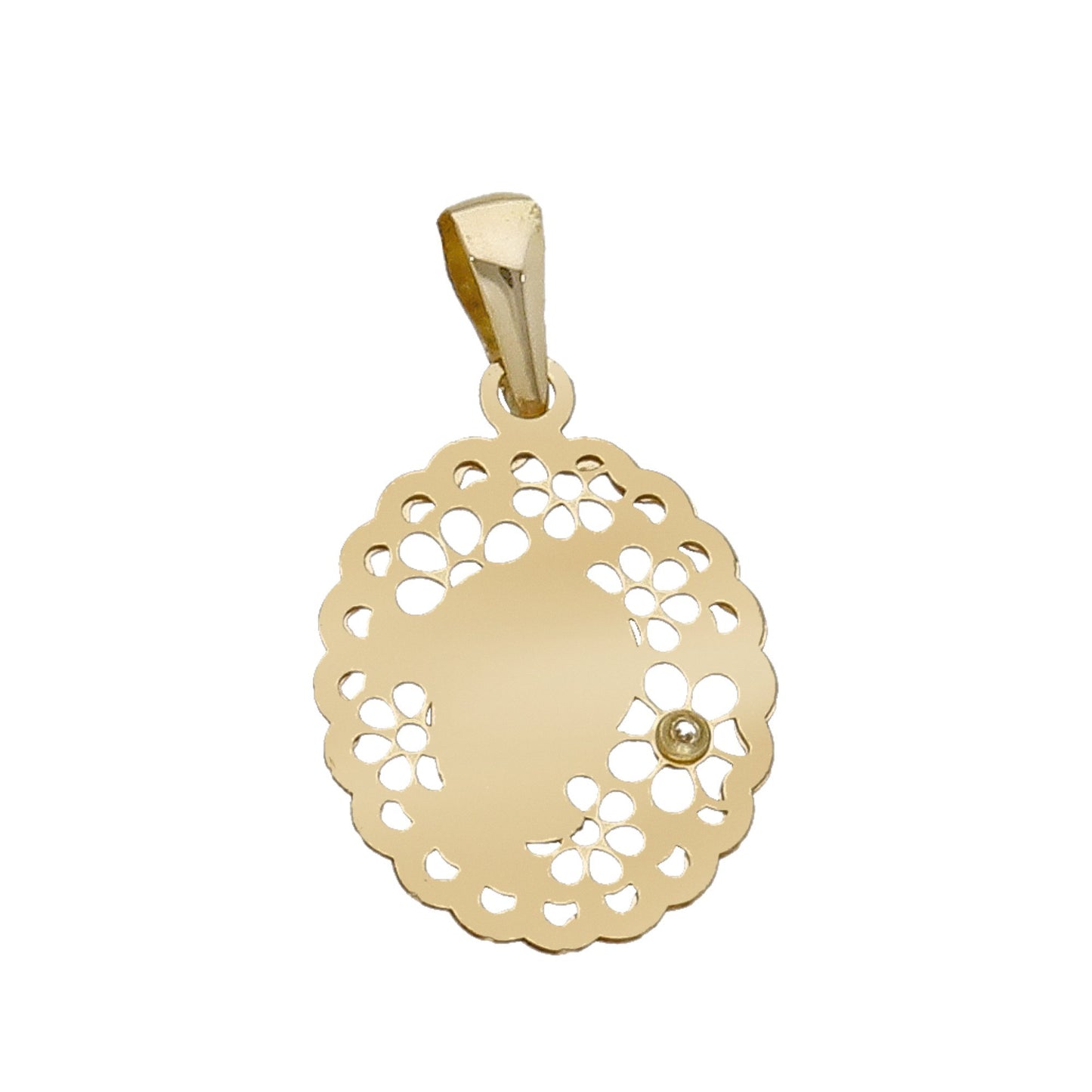 Medalla Virgen Niña de Comunión en Oro 18k Diseño Oval con Diamante