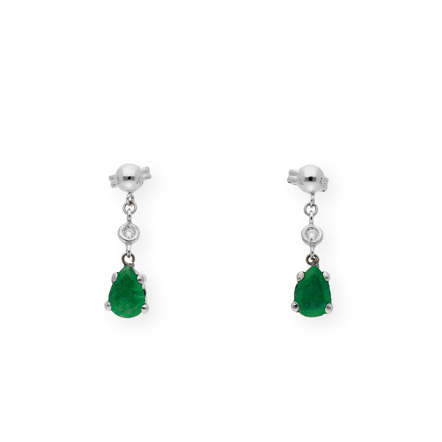 Pendientes Lily en Oro Blanco 18k con Diamantes y Esmeraldas