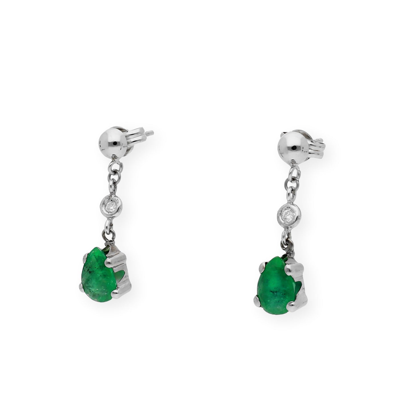 Pendientes Lily en Oro Blanco 18k con Diamantes y Esmeraldas