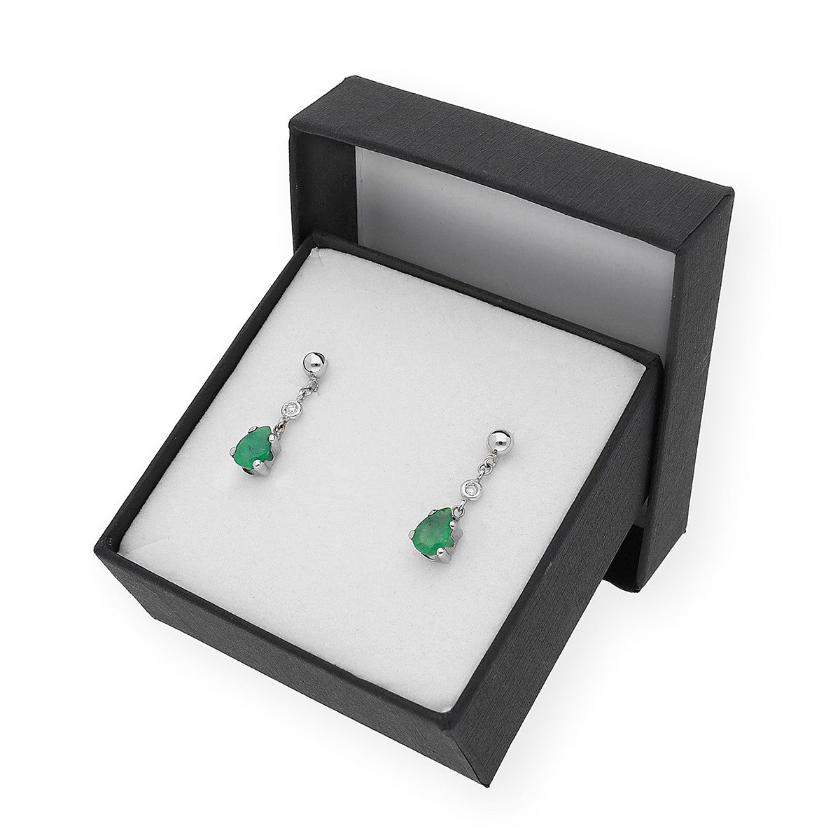 Pendientes Lily en Oro Blanco 18k con Diamantes y Esmeraldas