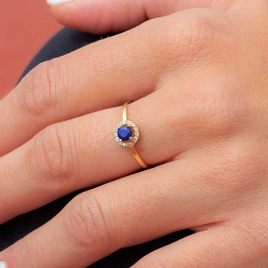 Anillo Astro de Oro 18k y Diamantes con Zafiro