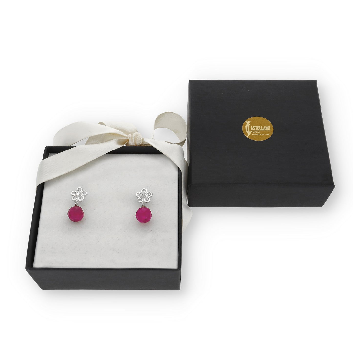 Pendientes Werts Plata 925 con Cuarzo Rojo y Circonita