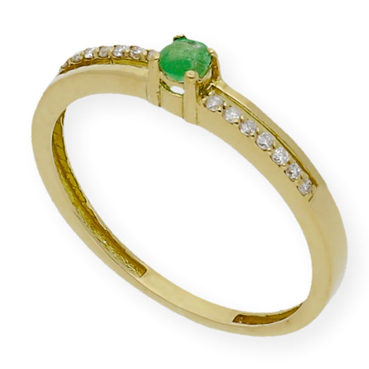 Anillo Corona en Oro 18k con Diamantes y Esmeralda