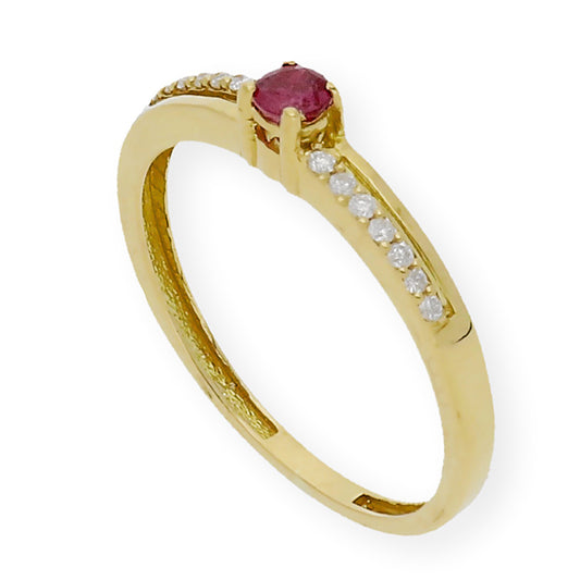 Anillo Corona en Oro 18k con Diamantes y Rubí