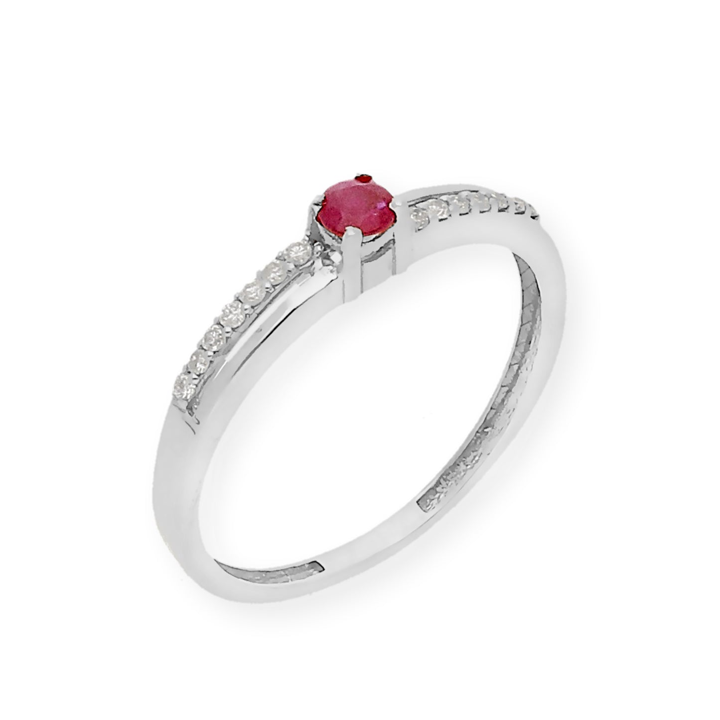 Anillo Corona en Oro Blanco 18K con Diamantes y Rubí