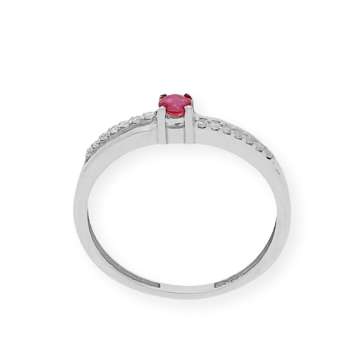Anillo Corona en Oro Blanco 18K con Diamantes y Rubí