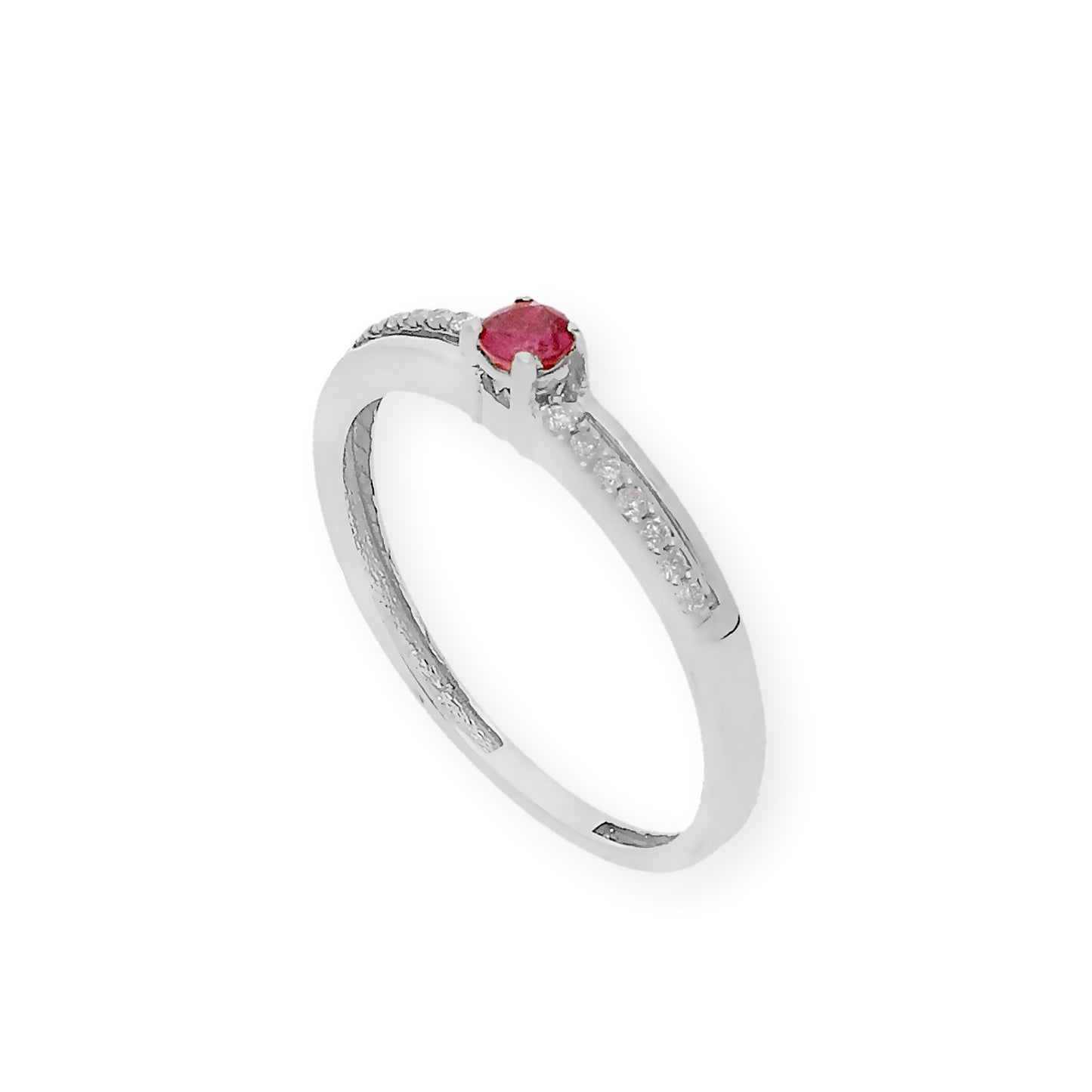 Anillo Corona en Oro Blanco 18K con Diamantes y Rubí