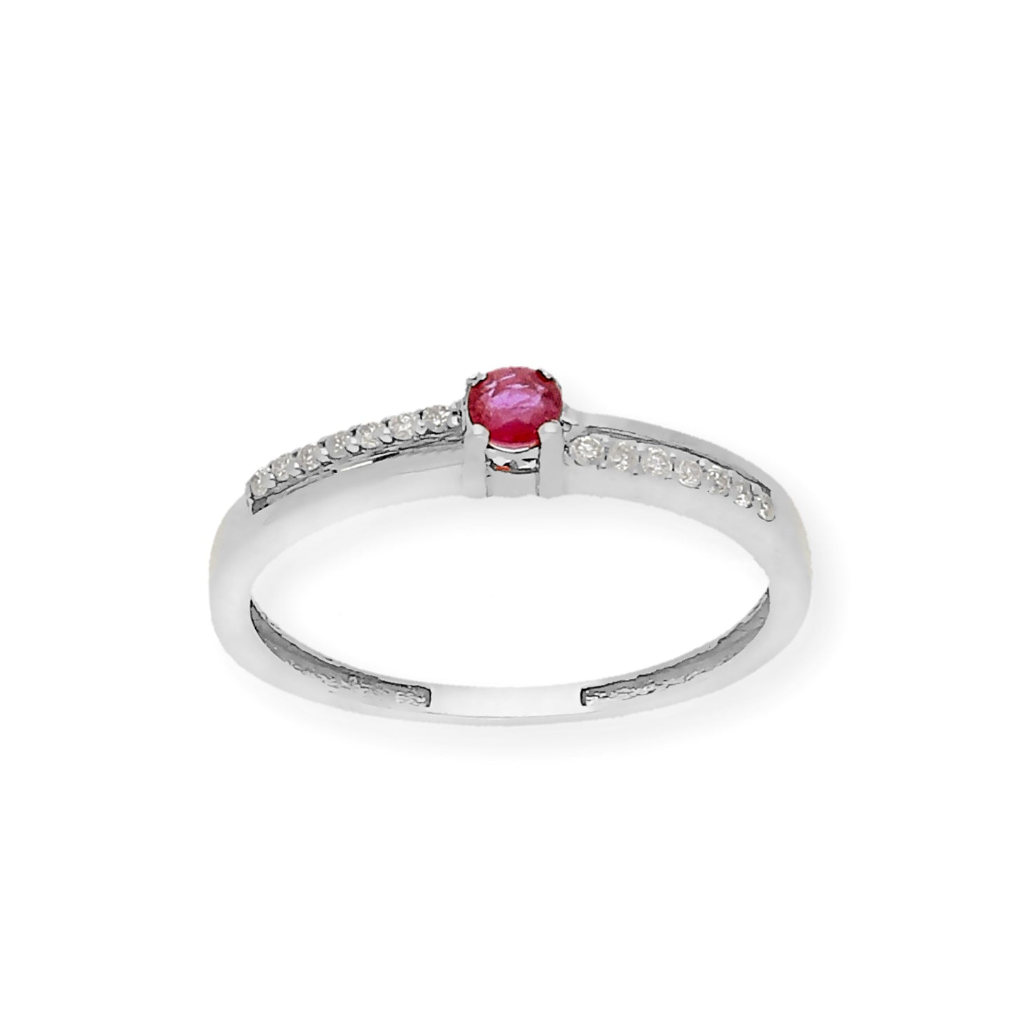 Anillo Corona en Oro Blanco 18K con Diamantes y Rubí