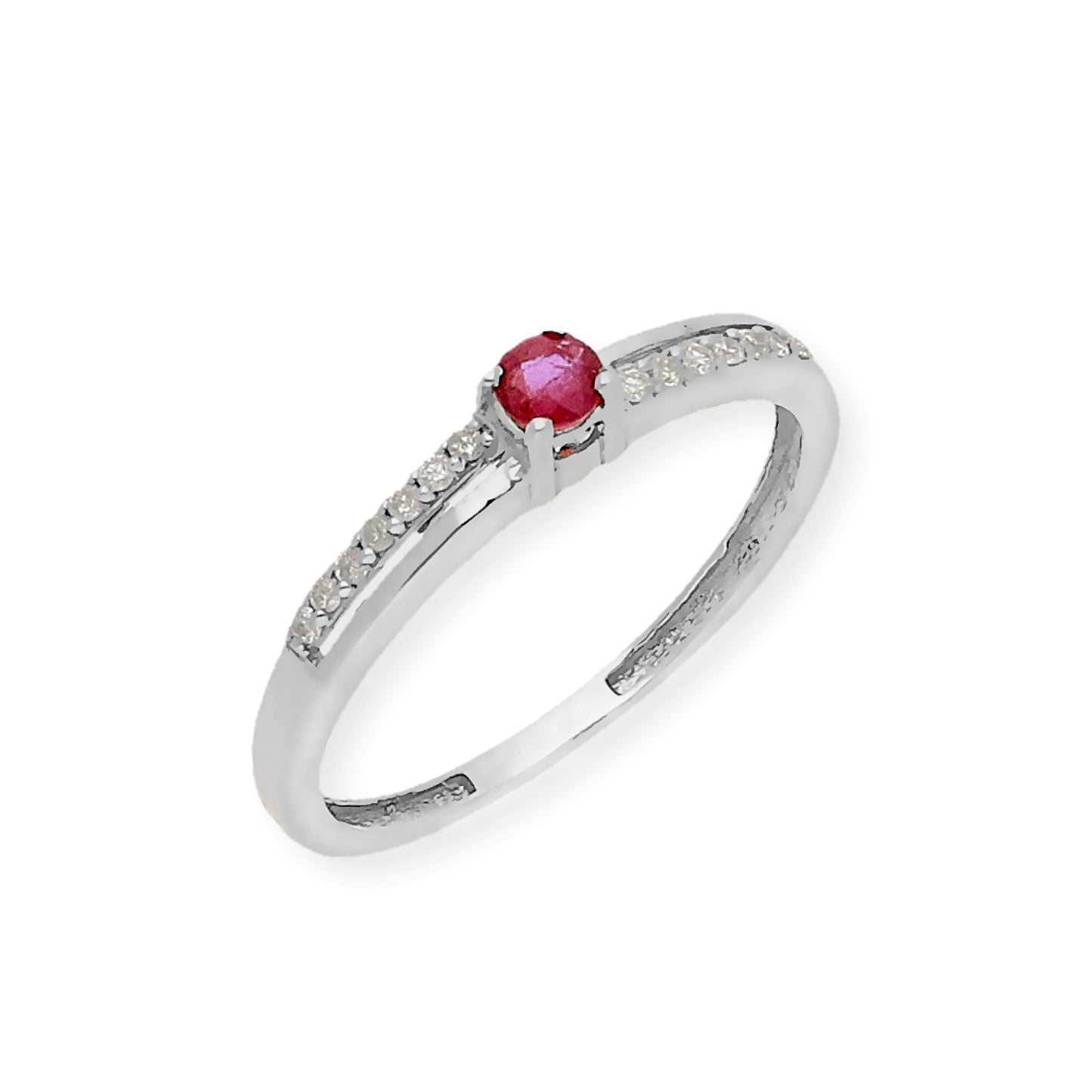 Anillo Corona en Oro Blanco 18K con Diamantes y Rubí