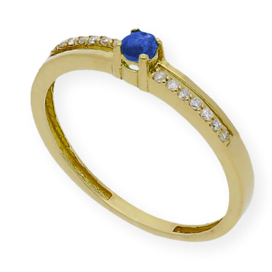 Anillo Corona en Oro 18k con Diamantes y Zafiro
