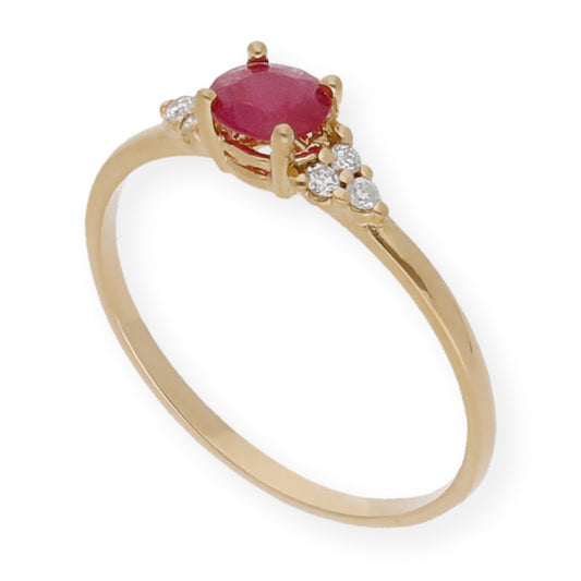 Anillo Diana Oro 18K con Rubi y tréboles de Diamantes