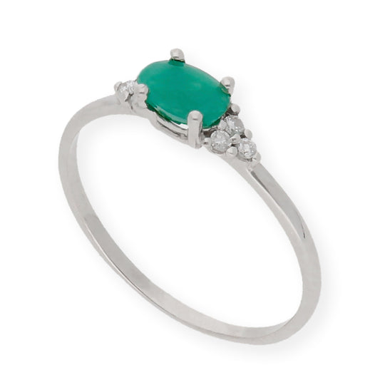 Anillo Diana Oro 18K con Esmeralda y tréboles de Diamantes