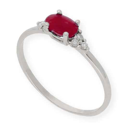 Anillo Diana Oro Blanco 18K con Rubi y Diamantes