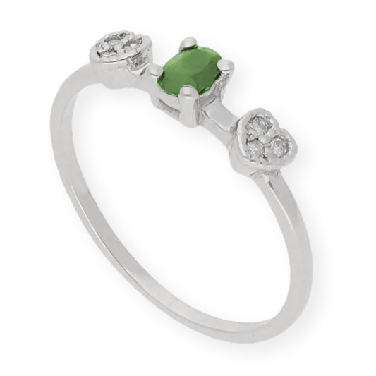 Anillo Elsa Oro Blanco 18K con Esmeralda y Diamantes