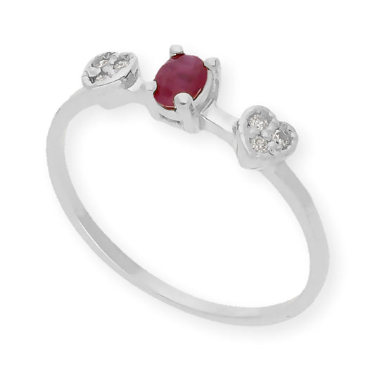 Anillo Elsa Oro Blanco 18K con Rubí y Diamantes