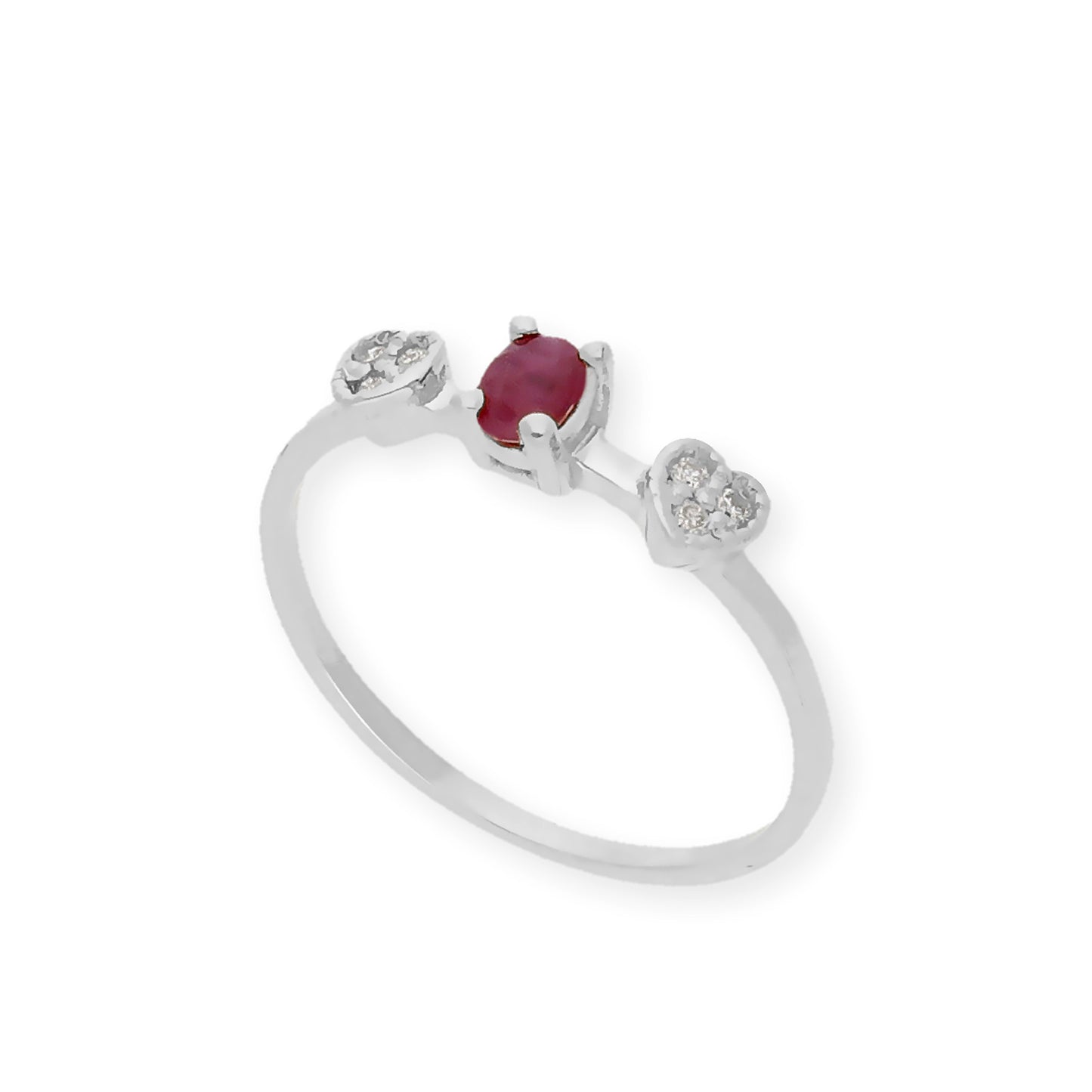 Anillo Elsa Oro Blanco 18K con Rubí y Diamantes