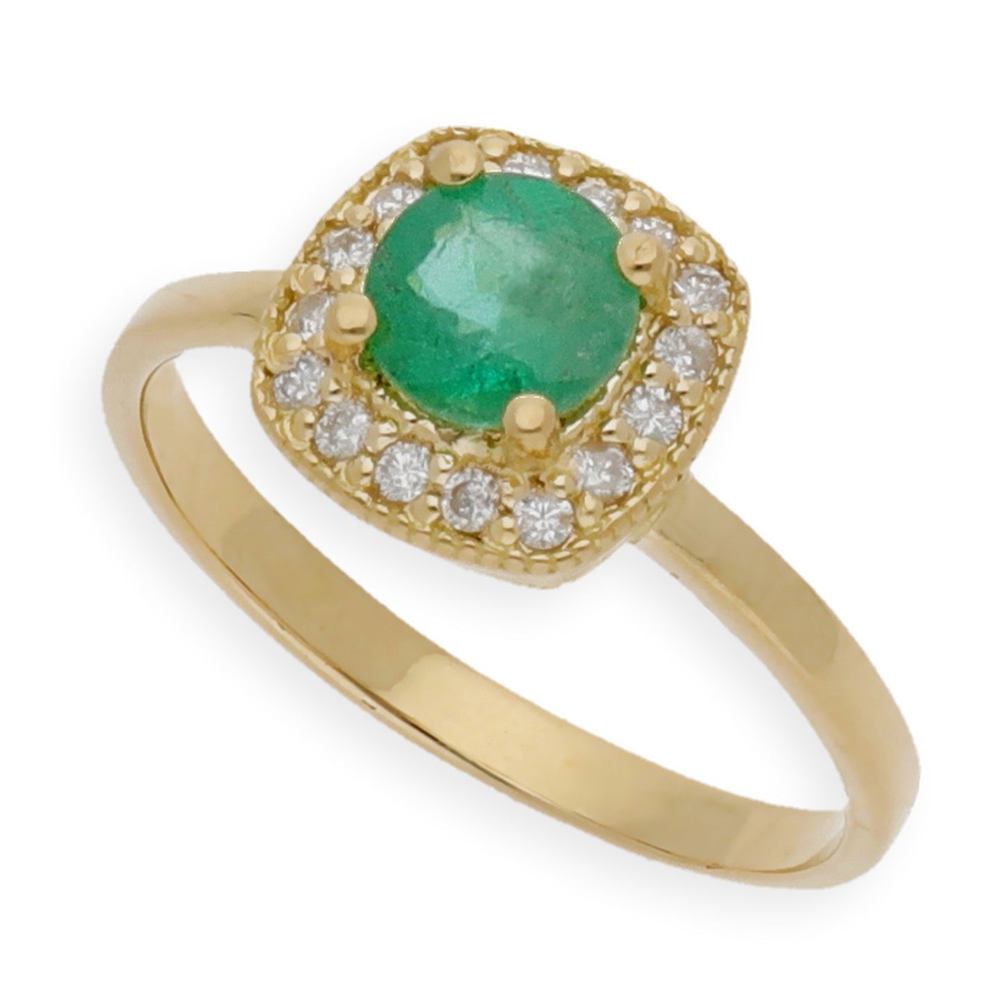 Anillo Isabella Oro 18K con Esmeralda y Orla de Diamantes