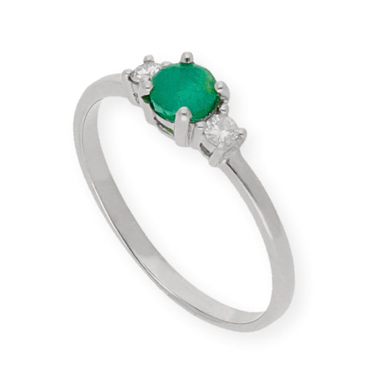 Anillo Gaia Oro Blanco 18k Con Diamantes y Esmeralda