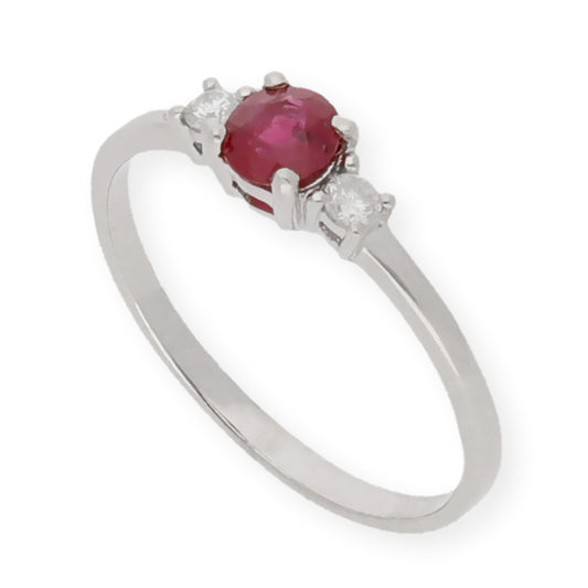 Anillo Gaia Oro Blanco 18k Con Diamantes y Rubí