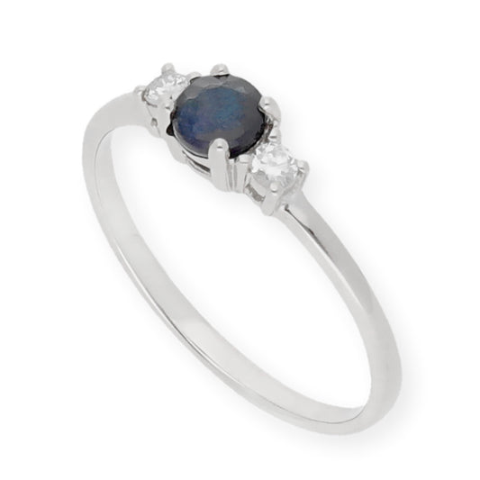 Anillo Gaia Oro Blanco 18k con Diamantes y Zafiro