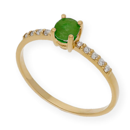 Anillo Lumos en Oro 18K con Esmeralda Central y Diamantes