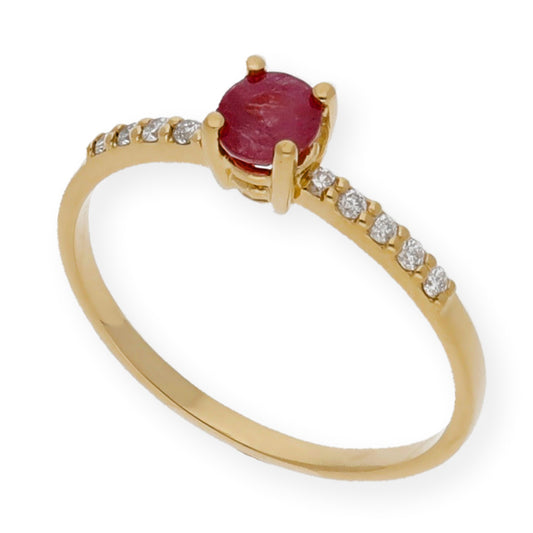 Anillo Lumos en Oro 18K con Rubí Central y Diamantes