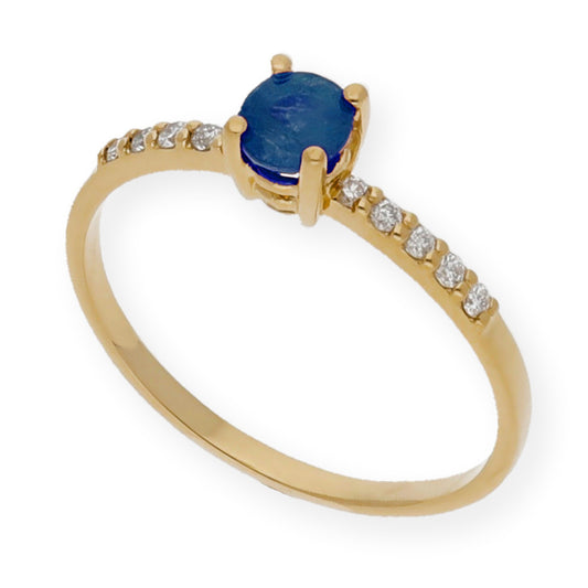 Anillo Lumos en Oro 18K con Zafiro Central y Diamantes