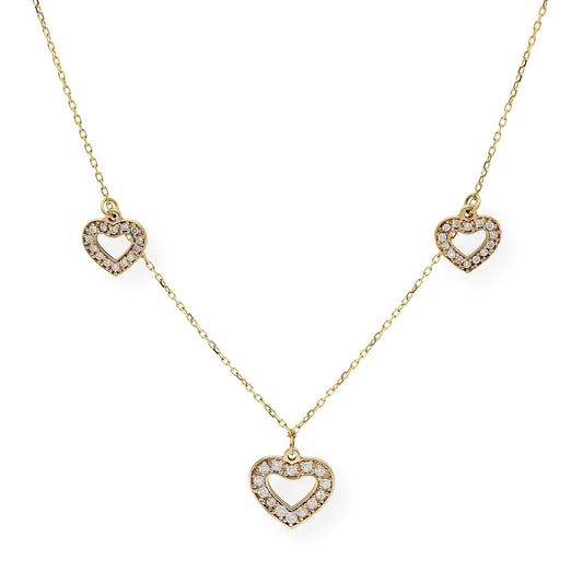 Collar con Colgantes de Corazón en Oro y Diamante